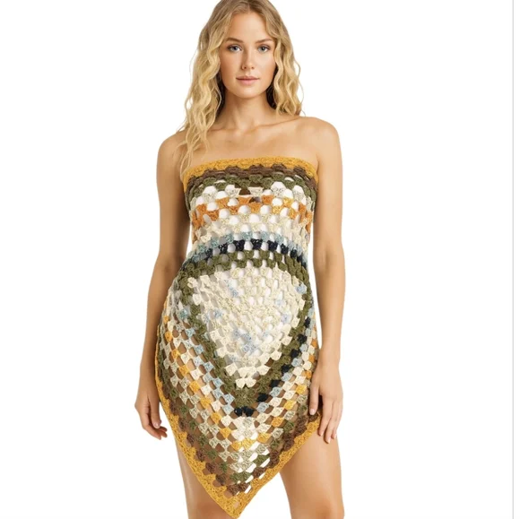 12-in-1 Granny Square Unique Shawl Cape Multicolor Crochet Wrap Fall Layering - Picture 1 of 17